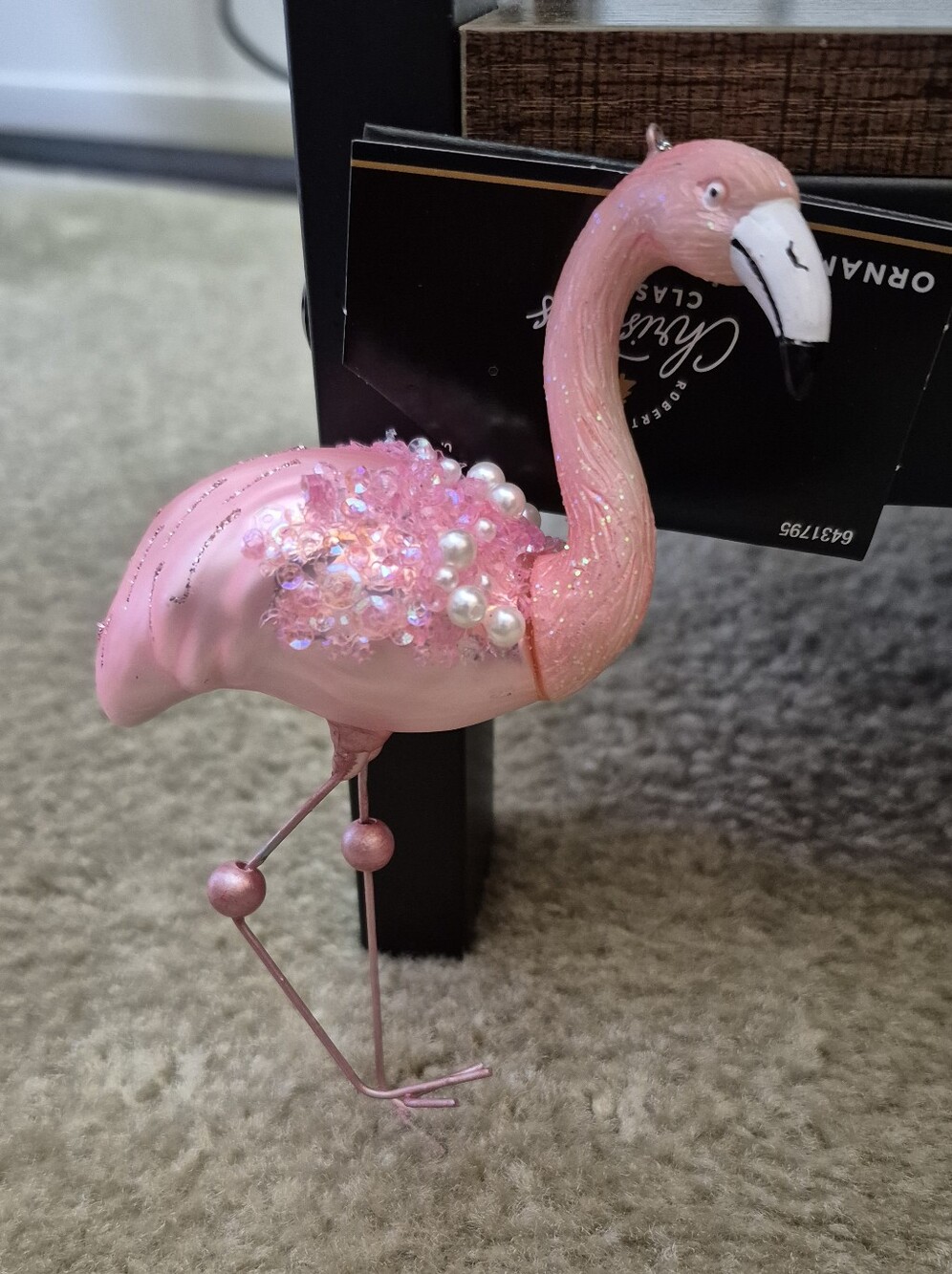 Pink Beaded Flamingo Ornament - Decorative Home Party Accent. NEW WITH TAGS - Picture 2 of 4